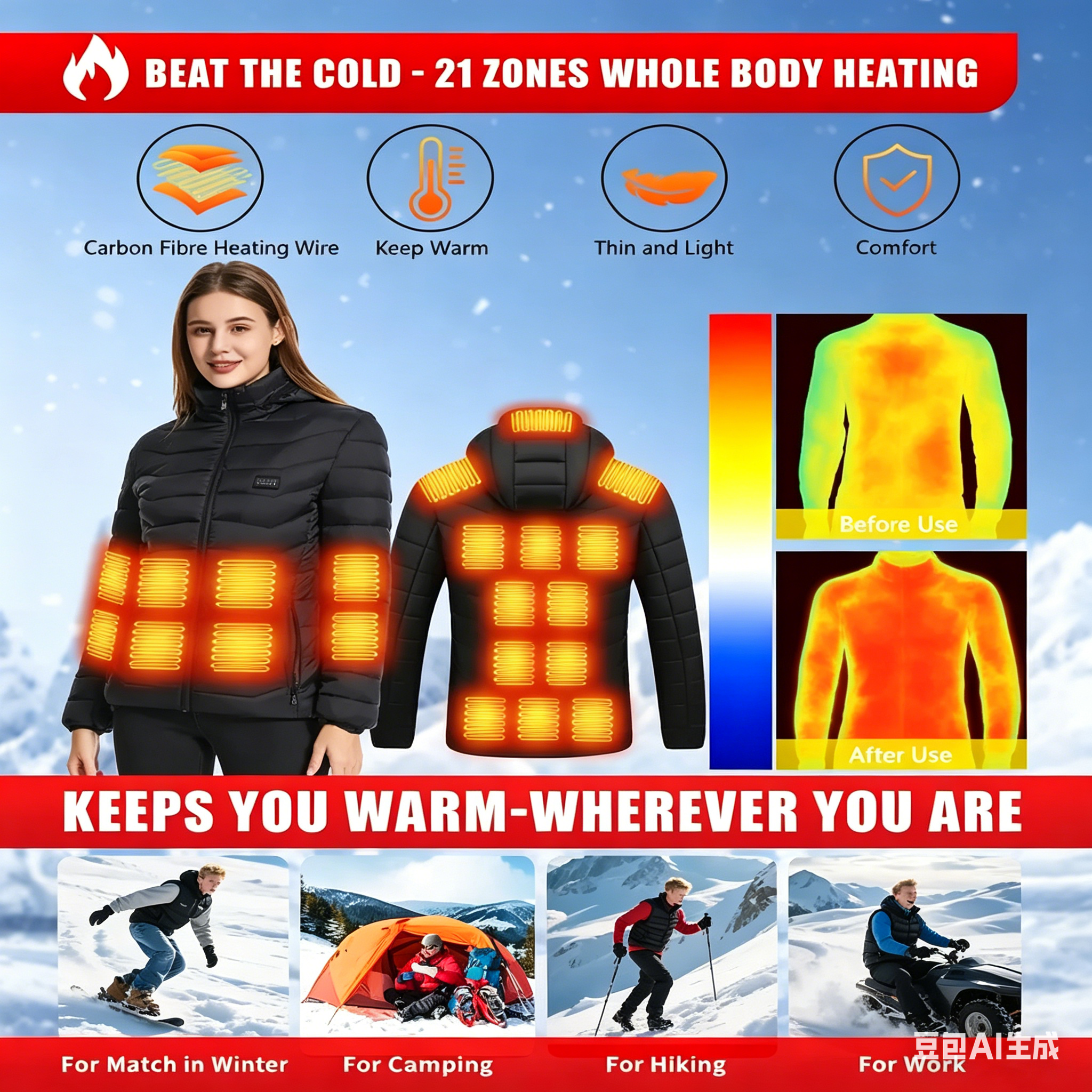 23 Areas Heating Jacket, Polye - Outdoor Sport Coat ulasan dan harga